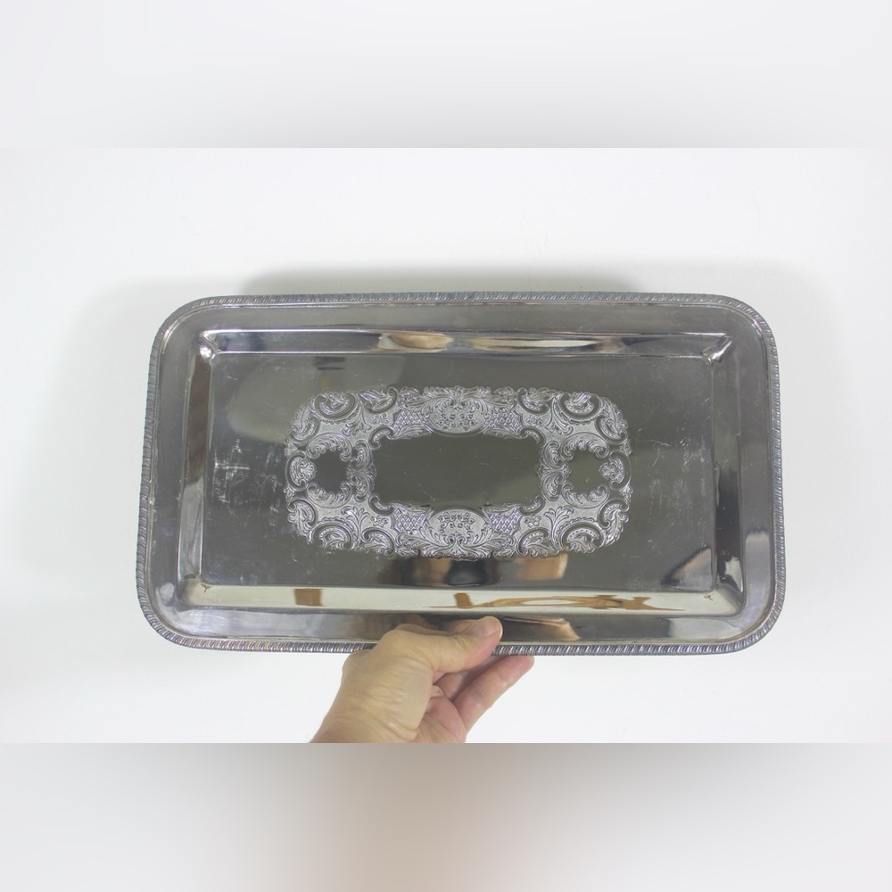 Small Silver Plated Footed Tray with Rope Edge Detail, Rectangle Rectangular - Picture 2 of 9